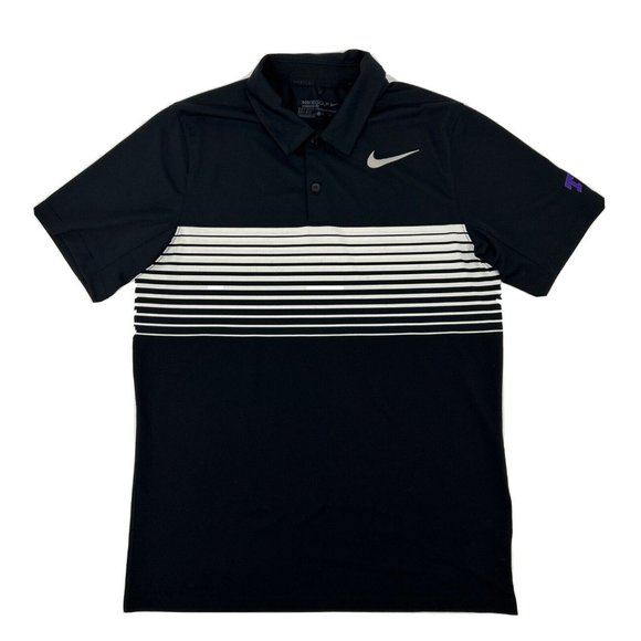 Men's Nike Golf Mobility Speed Polo Shirt Black White Stripes S TCU Horned Frogs - Picture 1 of 9